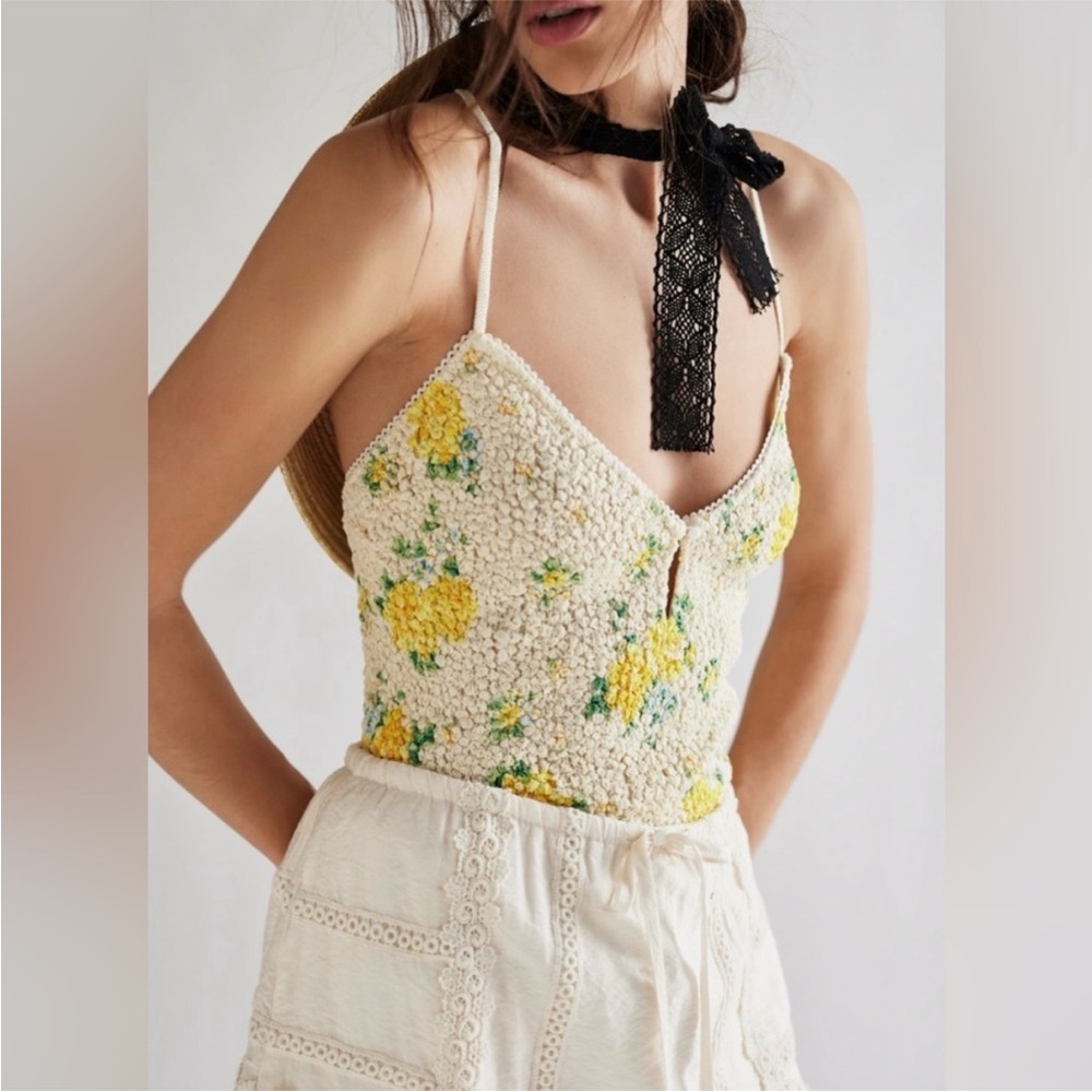 Free People Cream Floral Bodysuit
